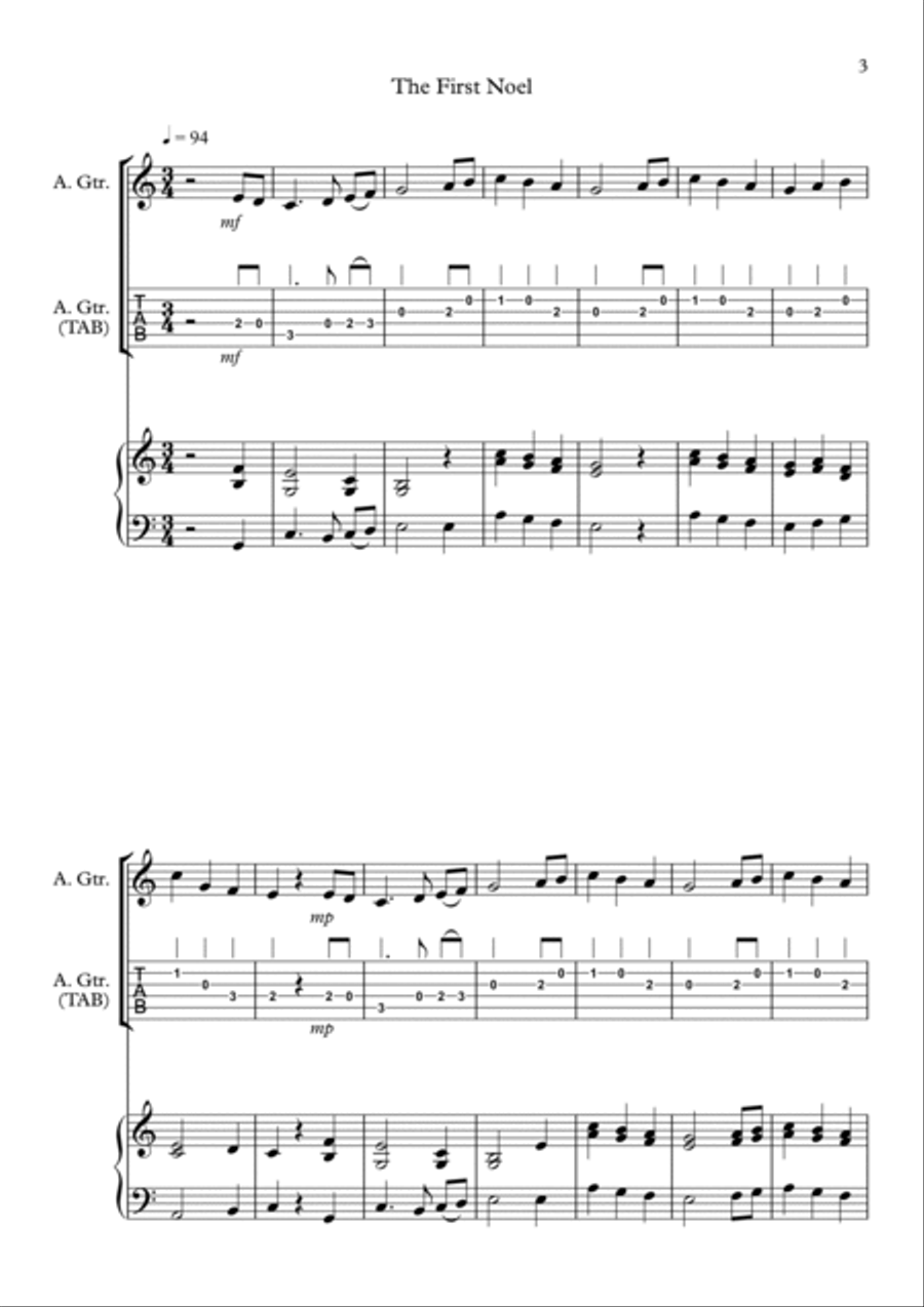 8 Easy Christmas Duets for Guitar (including TAB) and Piano Acoustic Guitar scores gallery preview page 3
