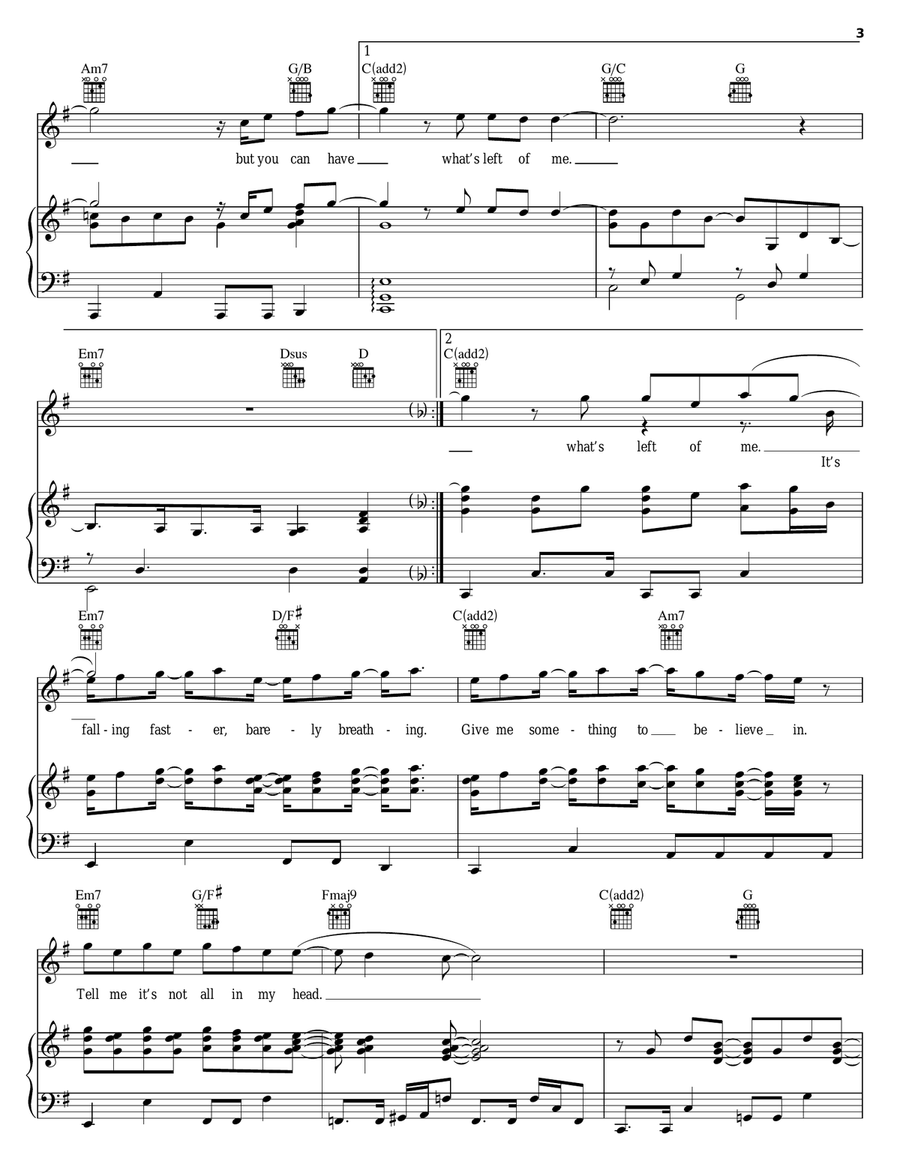 What's Left Of Me Piano, Vocal, Guitar scores gallery preview page 3
