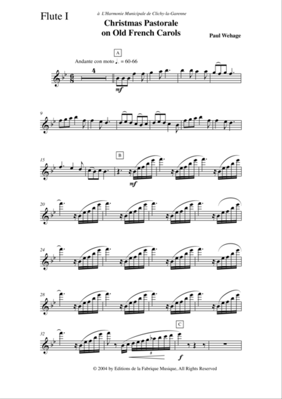 Paul Wehage: Christmas Pastorale on Old French Carols for concert band, complete woodwind parts Concert Band scores gallery preview page 5