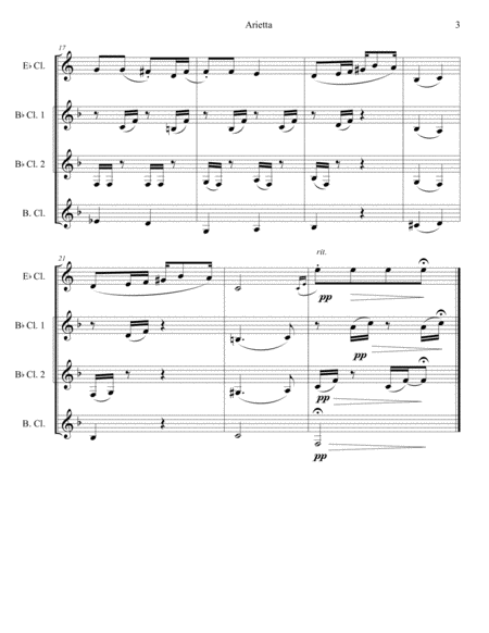 "Arietta," for Clarinet Quartet, from "Lyric Pieces" image number null