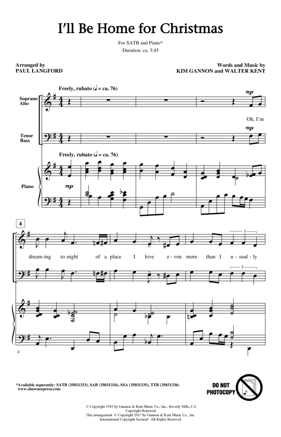 I'll Be Home For Christmas 4-Part scores gallery preview page 1