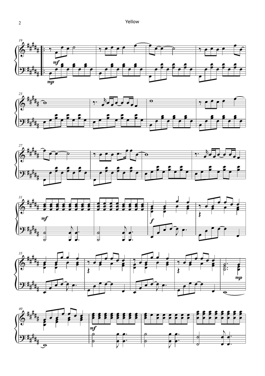 Yellow Piano Solo scores gallery preview page 2