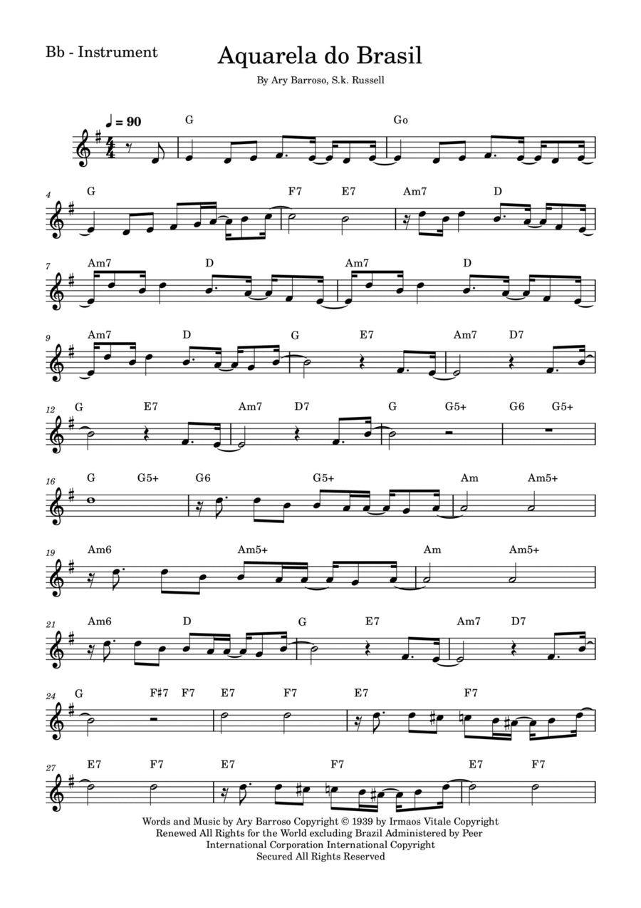 Aquarela Brasileira (aquarela Do Brasil) (brasil) B-Flat Trumpet scores gallery preview page 1