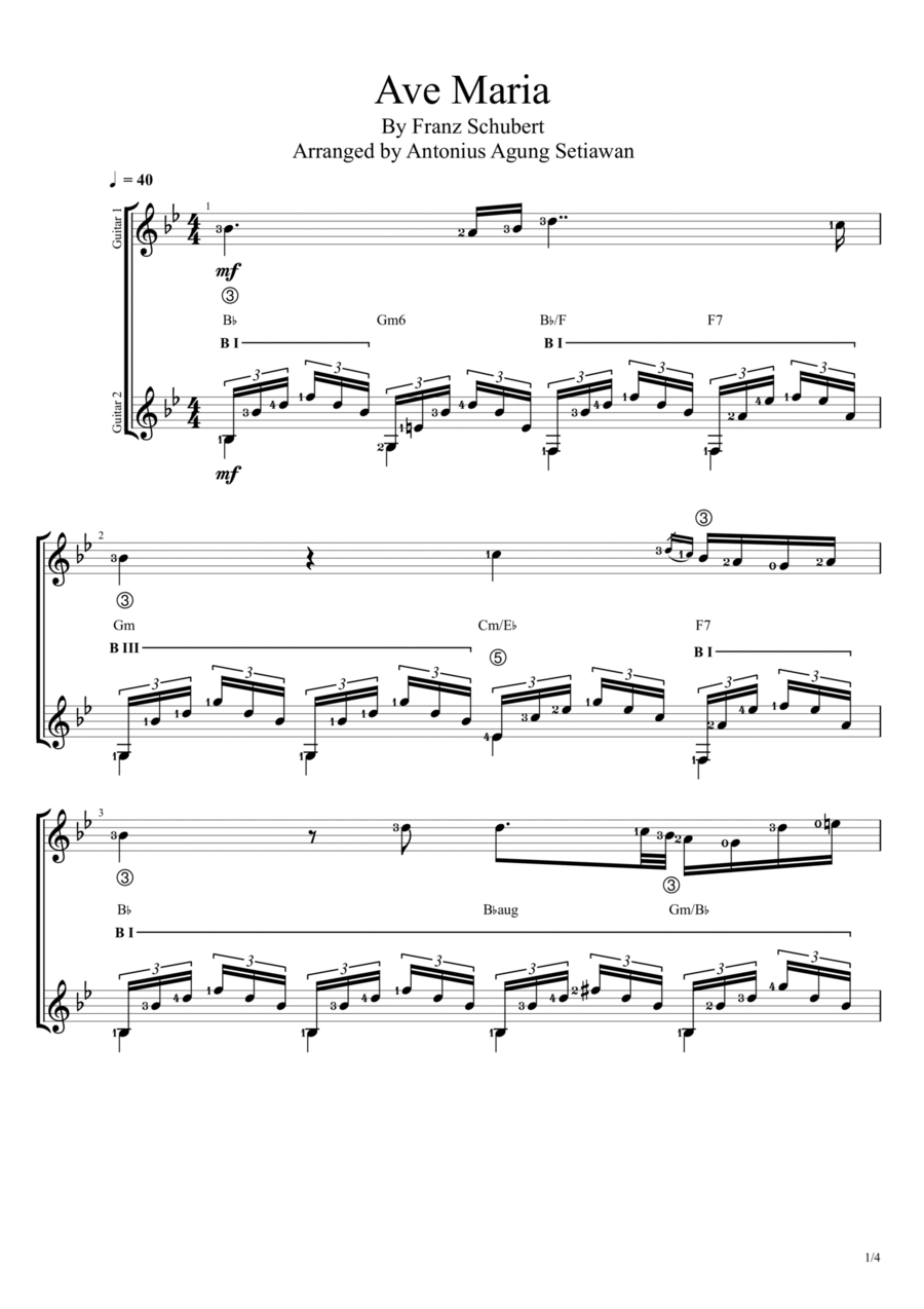 Ave Maria by Farnz Schubert Acoustic Guitar scores gallery preview page 1