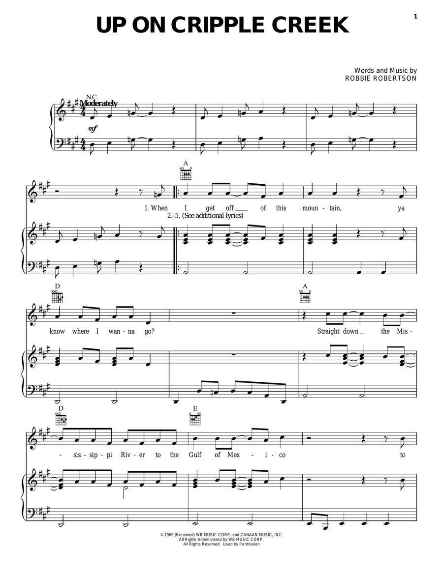Up On Cripple Creek Up On Cripple Creek Piano, Vocal, Guitar scores gallery preview page 1