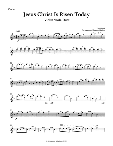 Jesus Christ is Risen Today Violin Viola Duet-Three Tonalities Included image number null