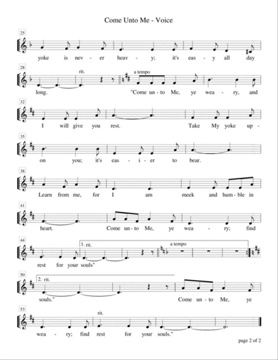 Come Unto Me (Vocal Solo with Piano Accompaniment) Voice Solo scores gallery preview page 4