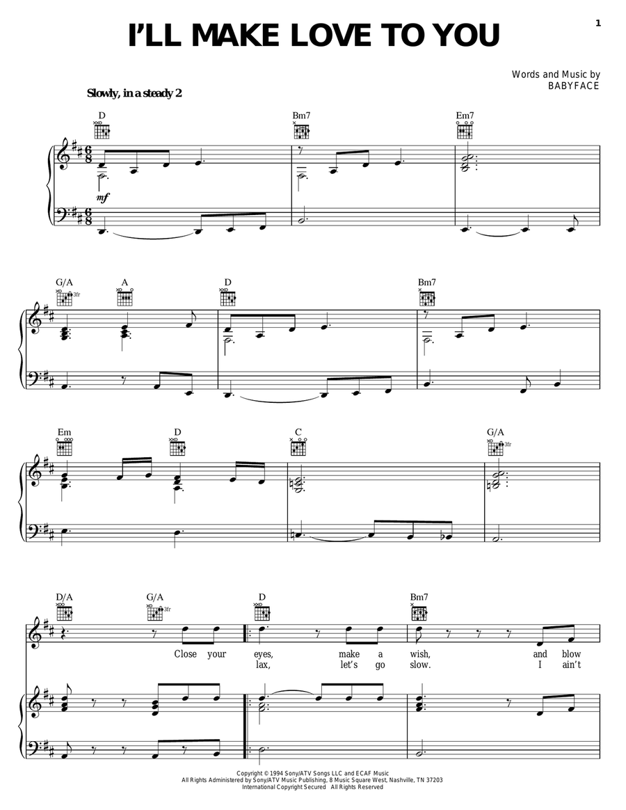 I'll Make Love To You Piano, Vocal, Guitar scores gallery preview page 1