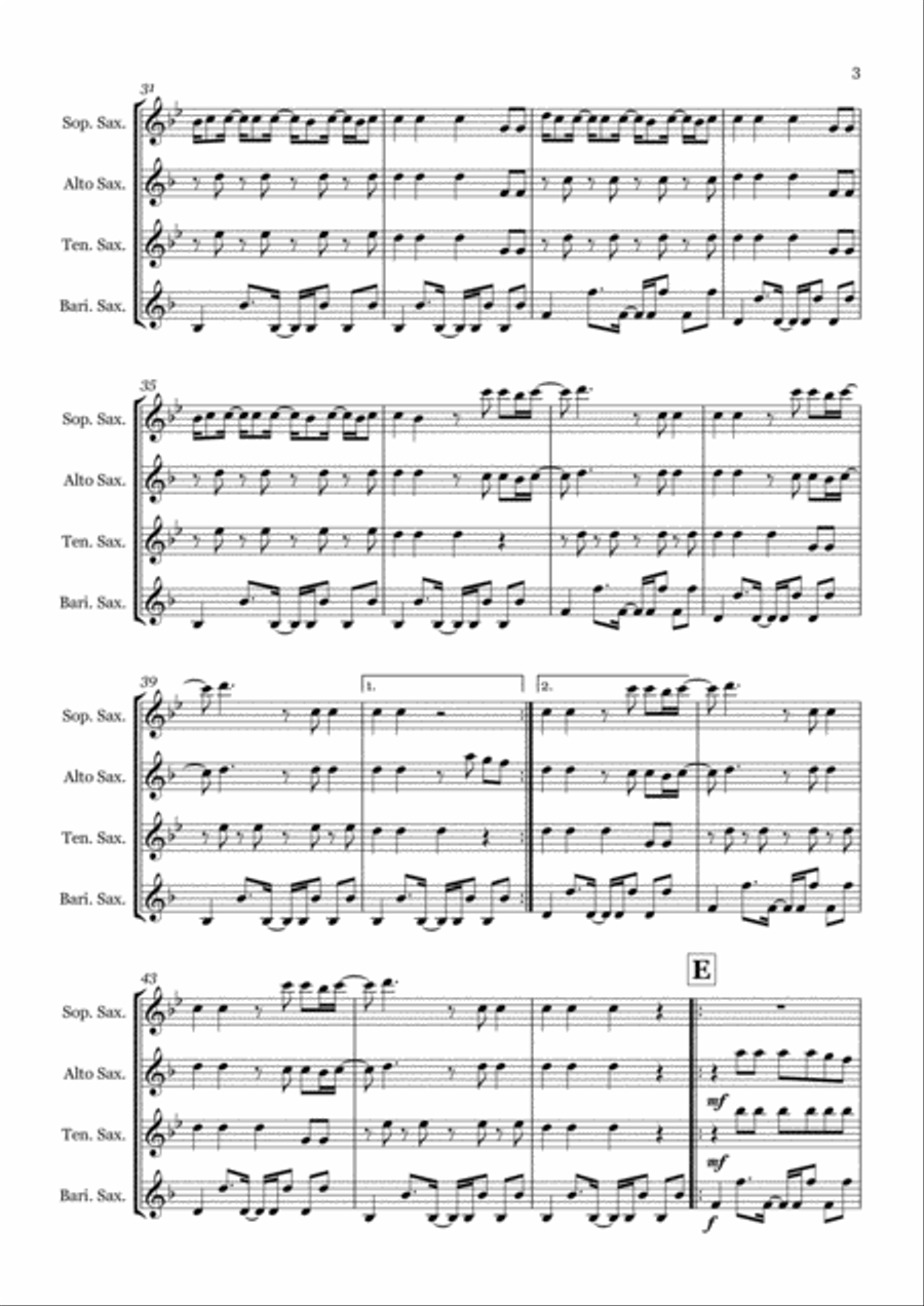 Can't Stop The Feeling from TROLLS Saxophone Quartet scores gallery preview page 3