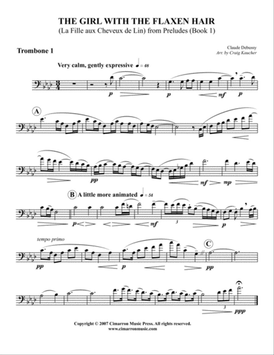 The Girl with the Flaxen Hair Trombone Quartet scores gallery preview page 2