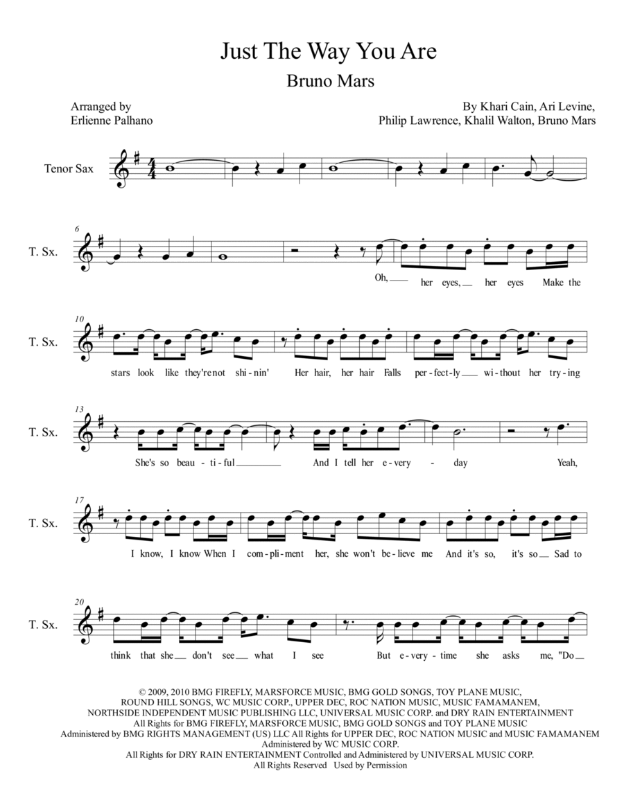 Just The Way You Are Tenor Saxophone scores gallery preview page 1