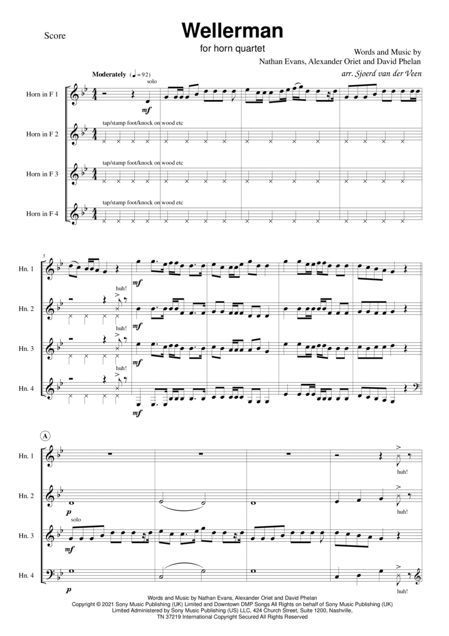 Wellerman Wellerman Brass Quartet scores gallery preview page 1