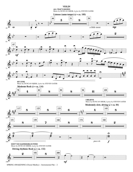 Spring Awakening (Choral Medley) - Violin