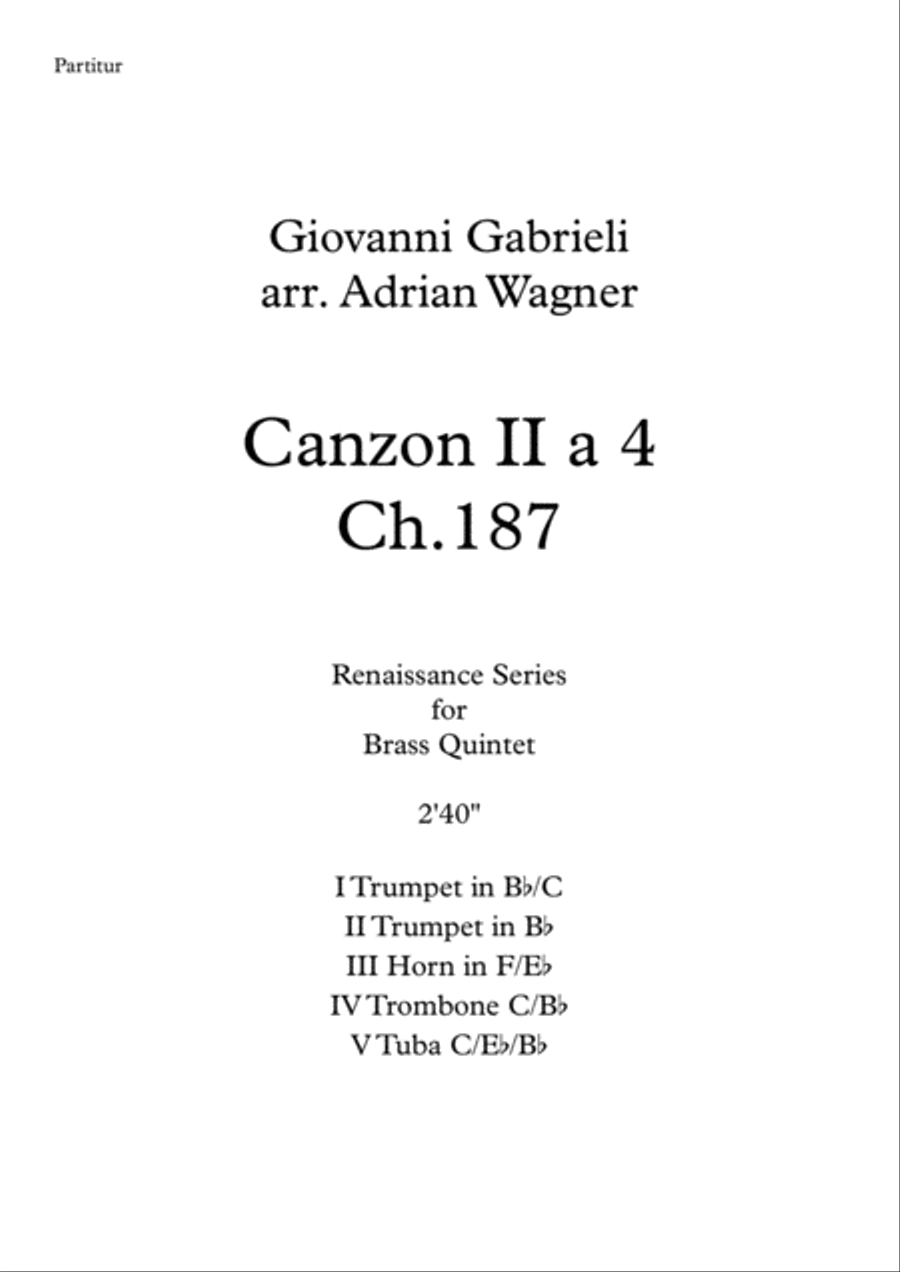 Canzon II a 4 Ch.187 (Giovanni Gabrieli) Brass Quintet arr. Adrian Wagner Brass Quintet scores gallery preview page 1