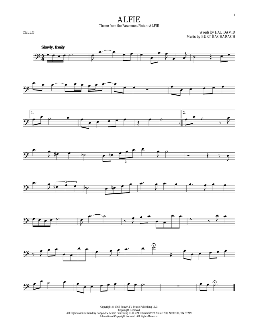 Alfie Alfie Cello Solo scores gallery preview page 1