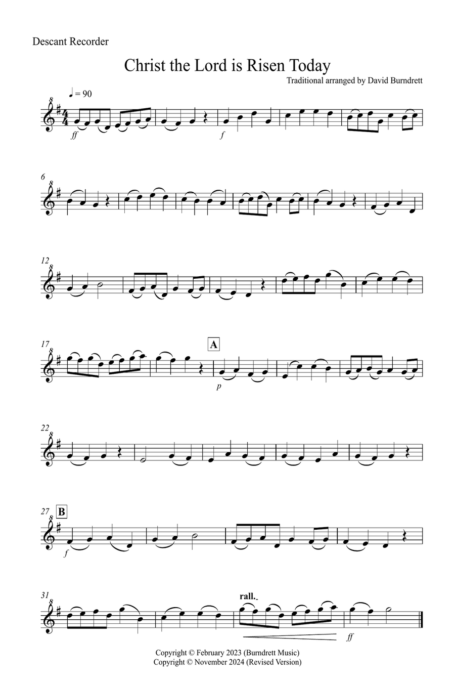 Christ The Lord is Risen Today for Descant Recorder and Tuba Duet Soprano Recorder scores gallery preview page 3