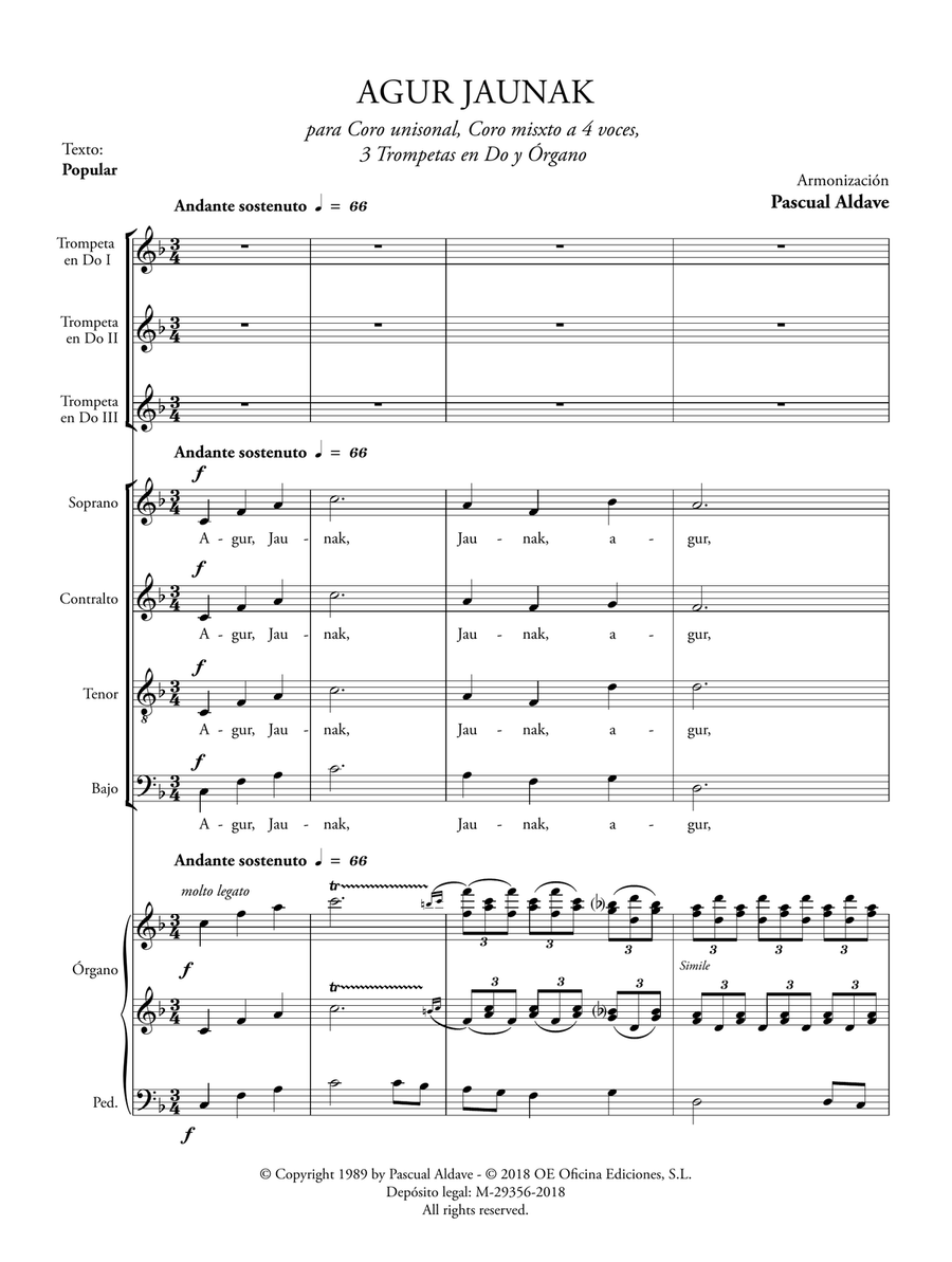 Agur Jaunak (Goodbye, gentlemen / Adiós señores) Unison Choir scores gallery preview page 5