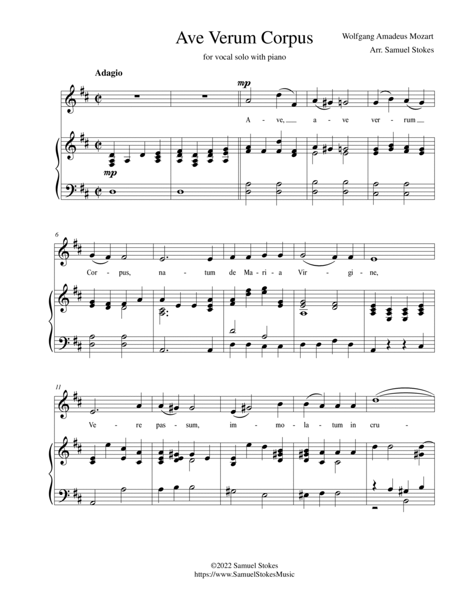 Ave Verum Corpus - for soprano or tenor solo with piano Tenor Voice scores gallery preview page 1