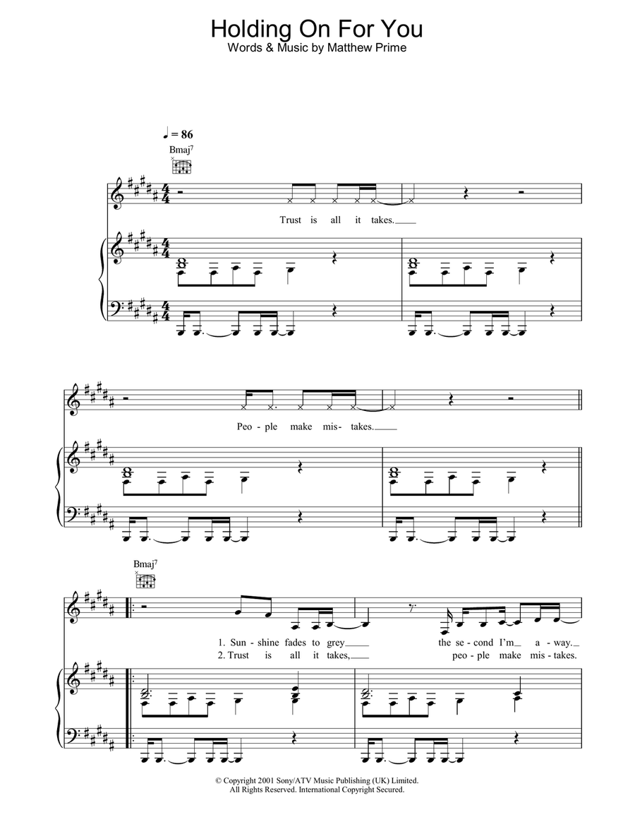 Holding On For You Holding On For You Piano, Vocal, Guitar scores gallery preview page 1