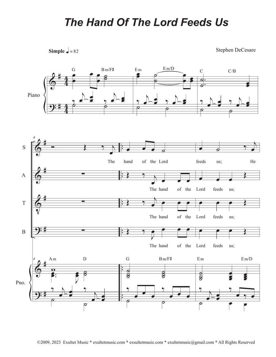 The Hand Of The Lord Feeds Us (Vocal Quartet - (SATB) 4-Part scores gallery preview page 1