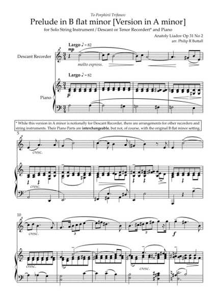 Prelude in A minor (Lyadov) - (Piano & Solo Instrument) - [Score] image number null