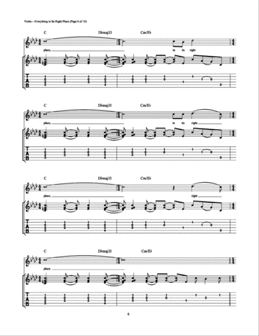Everything in Its Right Place Electric Guitar scores gallery preview page 6
