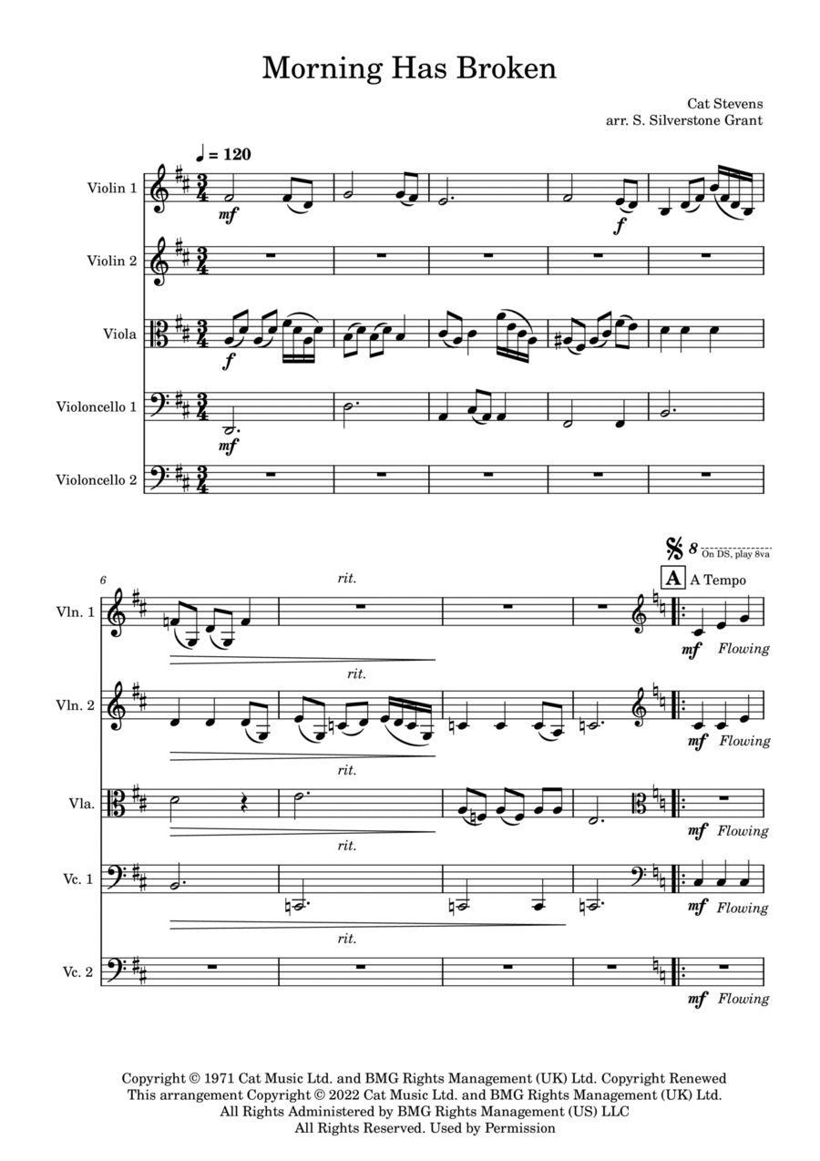 Morning Has Broken String Quintet scores gallery preview page 1