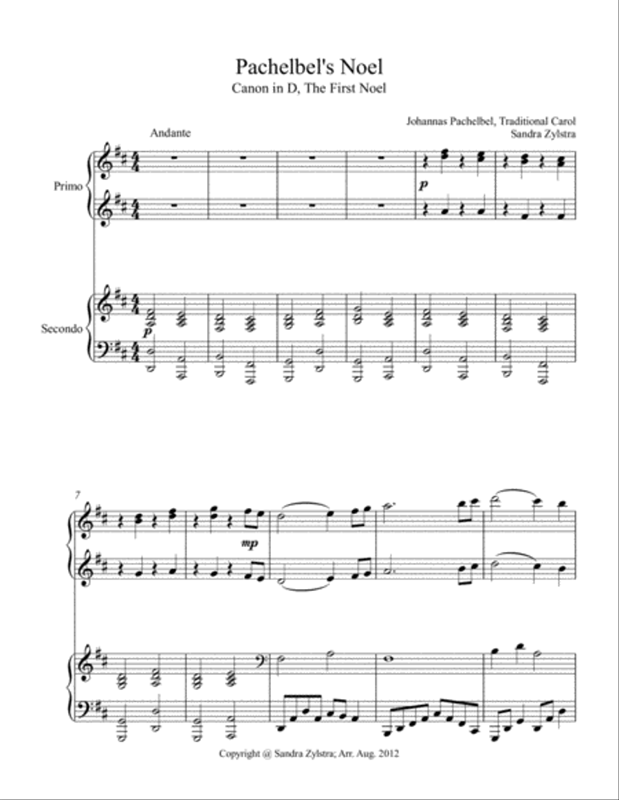 Pachelbel's Noel (1 piano, 4 hands duet) 1 Piano, 4-Hands scores gallery preview page 2