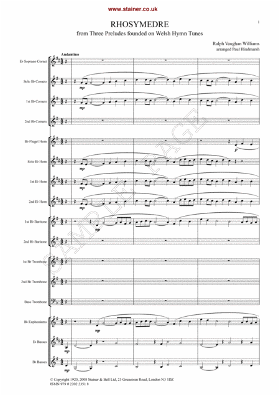 Prelude on Rhosymedre. arr Brass Band Brass Band scores gallery preview page 2
