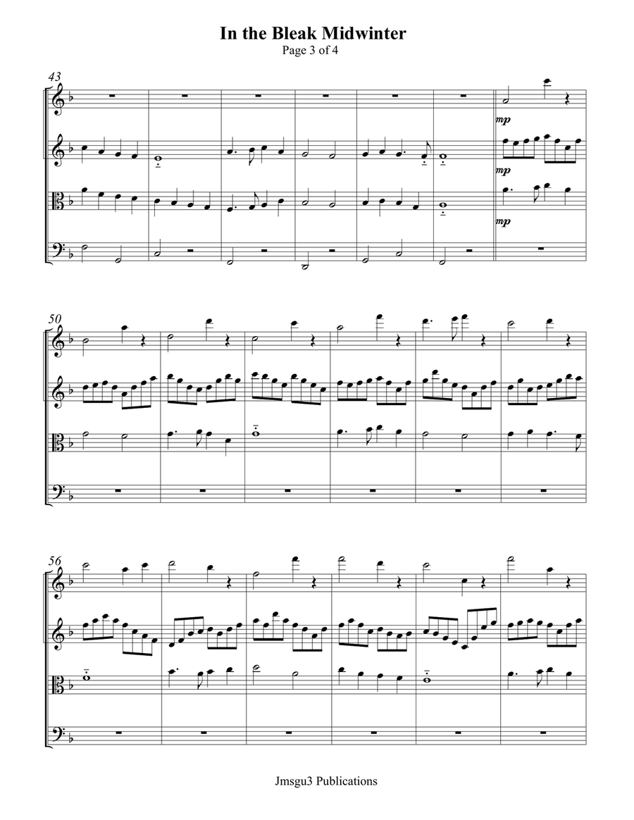 In the Bleak Midwinter for String Quartet String Quartet scores gallery preview page 3
