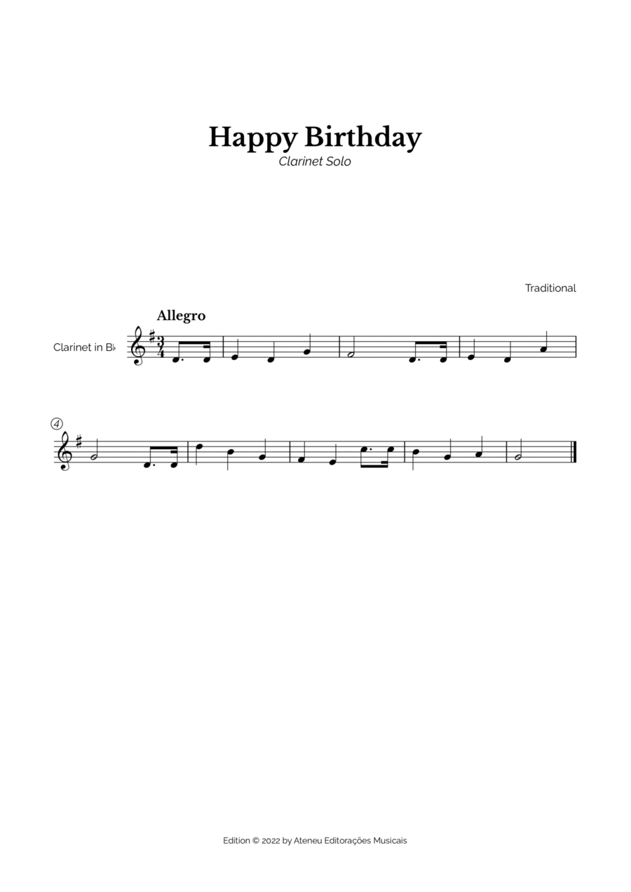 Happy Birthday for Easy Clarinet B-Flat Clarinet scores gallery preview page 1