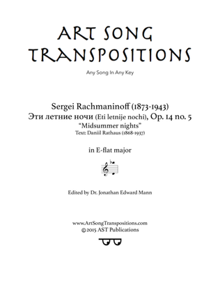 RACHMANINOFF: Эти летние ночи, Op. 14 no. 5 (transposed to E-flat major, "Midsummer nights")