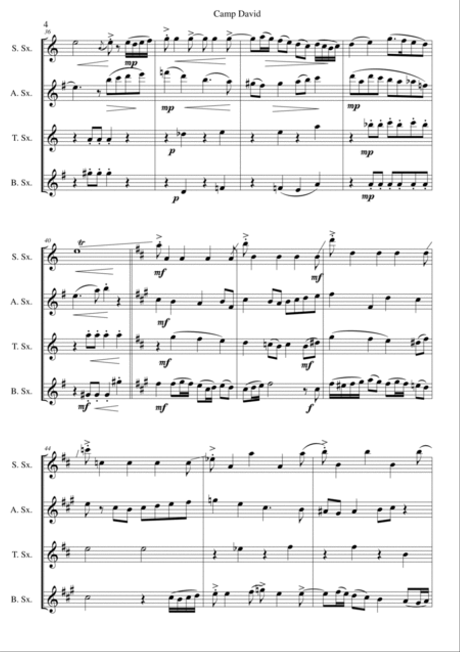 Camp David for saxophone quartet Saxophone Quartet scores gallery preview page 4