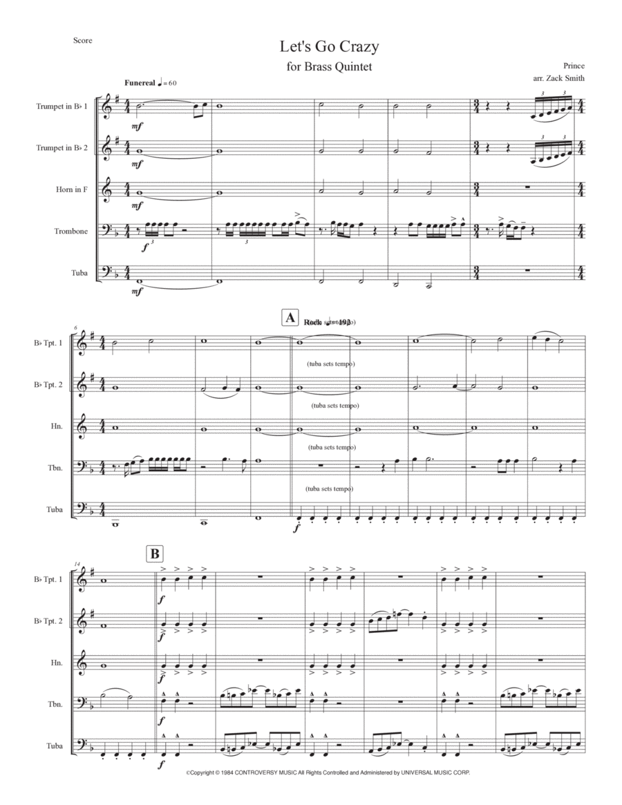 Let's Go Crazy Brass Ensemble scores gallery preview page 1