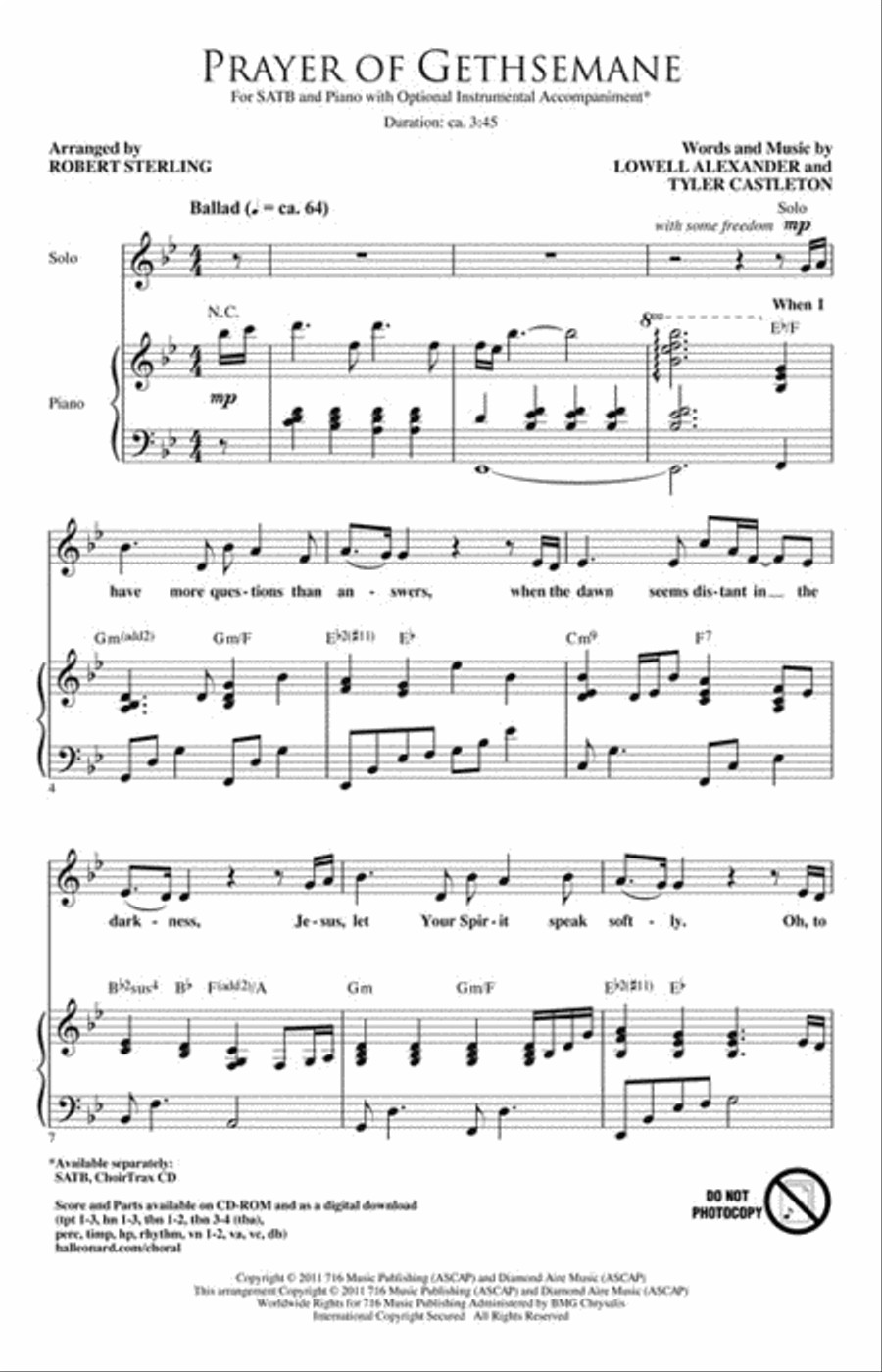 Prayer of Gethsemane 4-Part scores gallery preview page 2