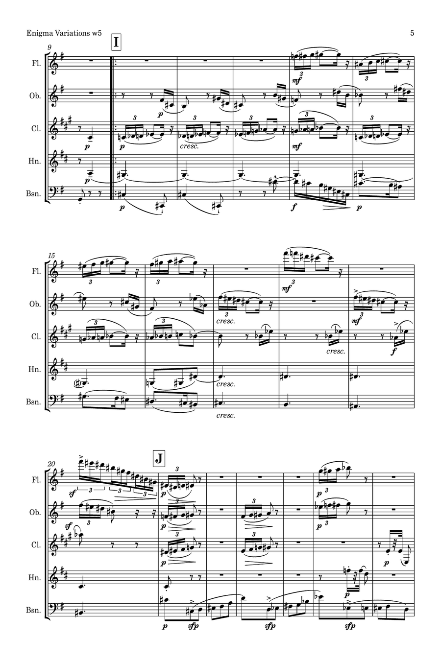 Elgar: Theme and Eight Variations (including Nimrod) from Enigma Variations Op.36 - wind quintet Woodwind Quintet scores gallery preview page 5