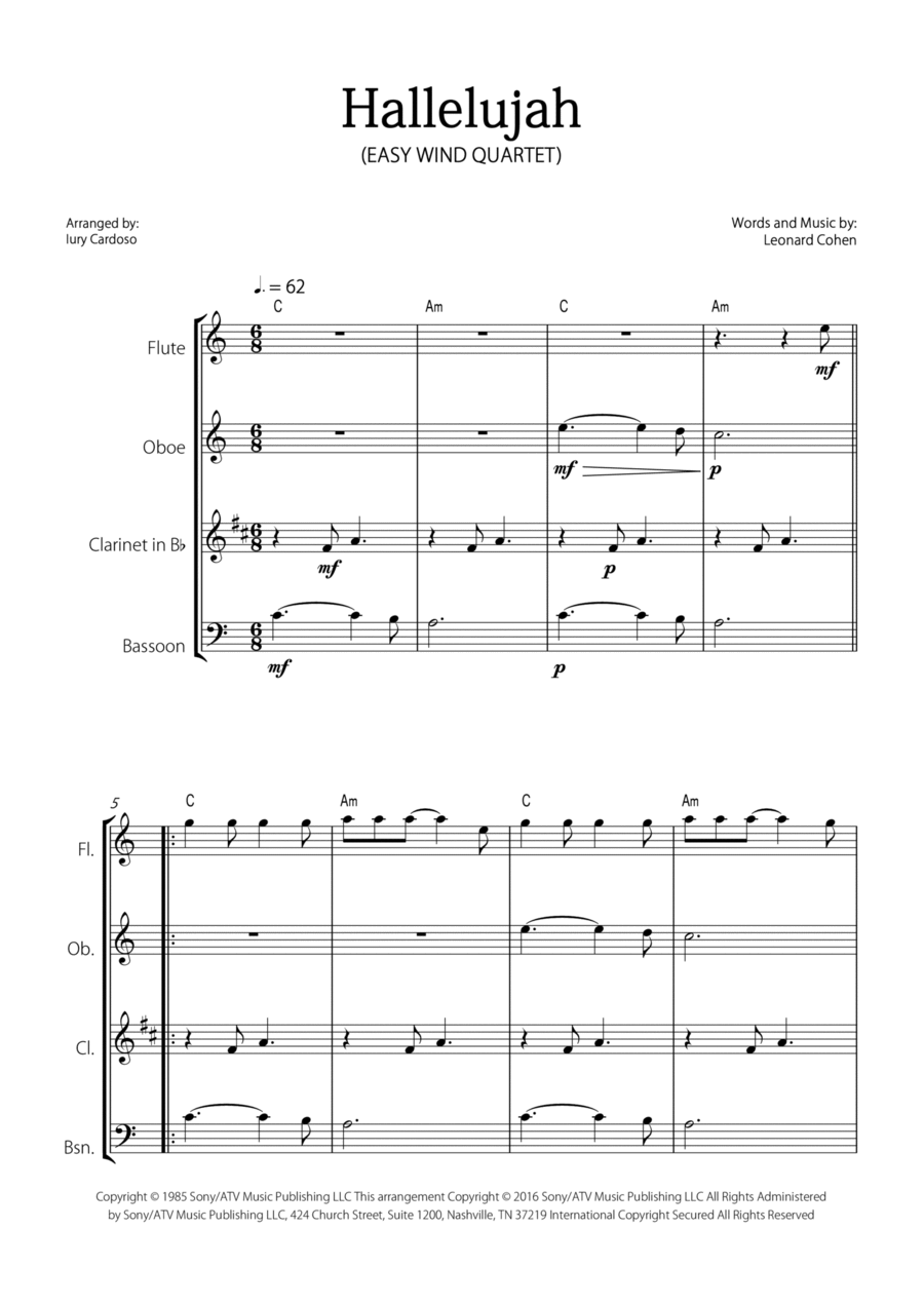 Hallelujah Woodwind Quartet scores gallery preview page 1