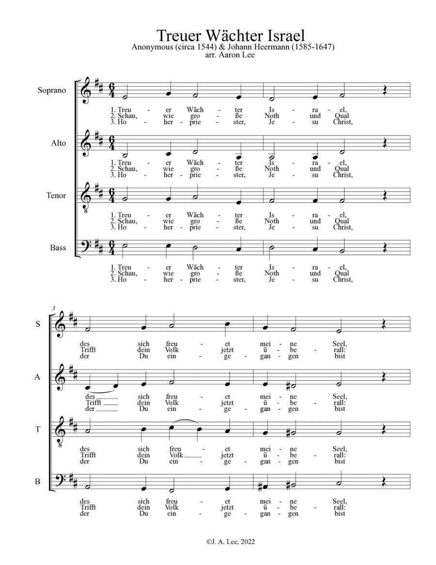 Treuer Wächter Israel (SATB, a cappella)