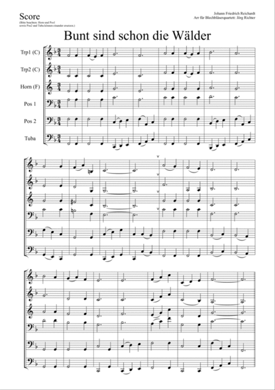 Bunt sind schon die Wälder für Blechbläser Quartett Brass Ensemble scores gallery preview page 2