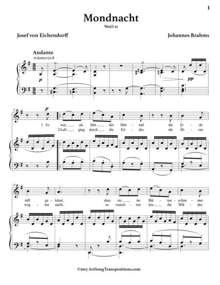 BRAHMS: Mondnacht, WoO 21 (transposed to G major)