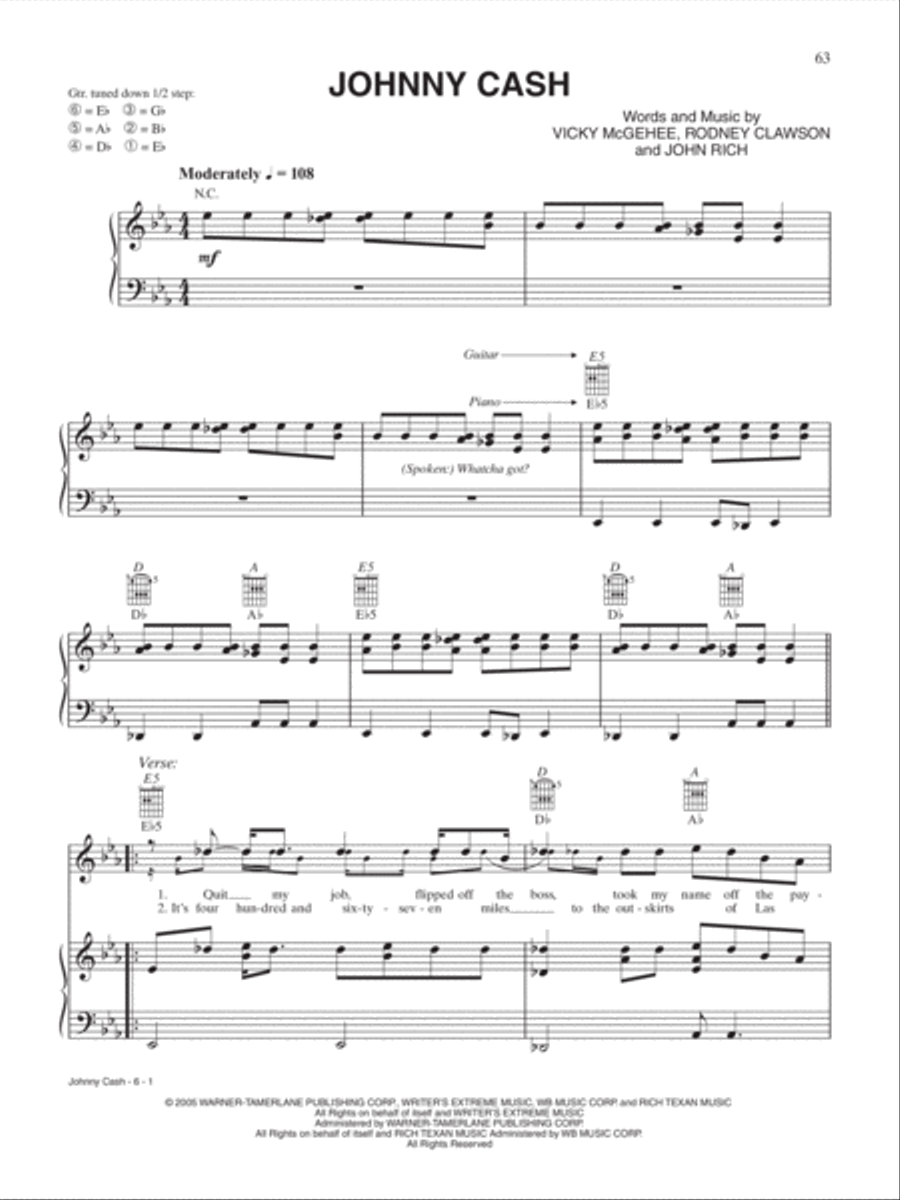 Johnny Cash Piano, Vocal, Guitar scores gallery preview page 1