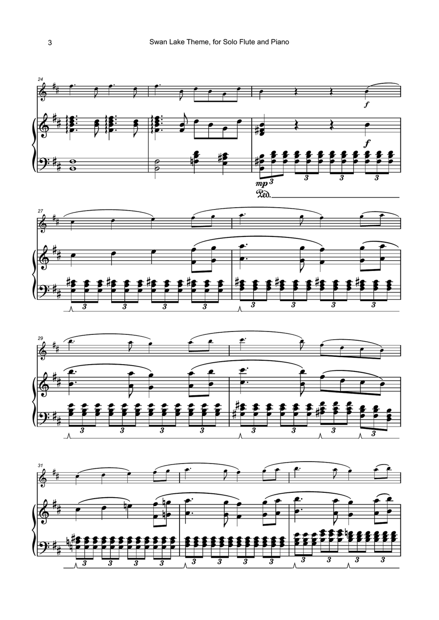 Swan Lake Theme, for Solo Flute and Piano Flute Solo scores gallery preview page 4