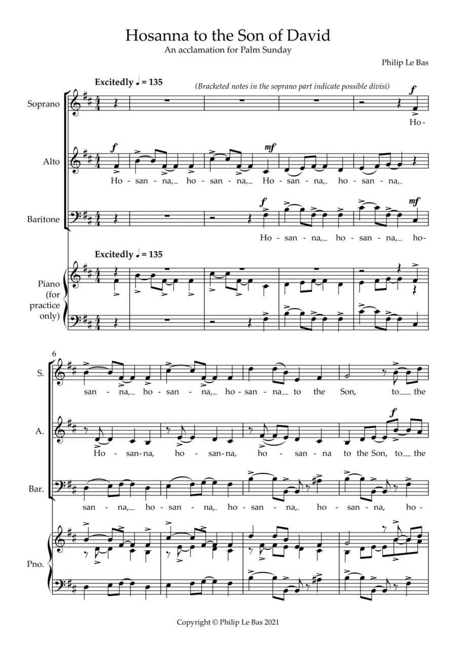 Hosanna to the Son of David 3-Part scores gallery preview page 1