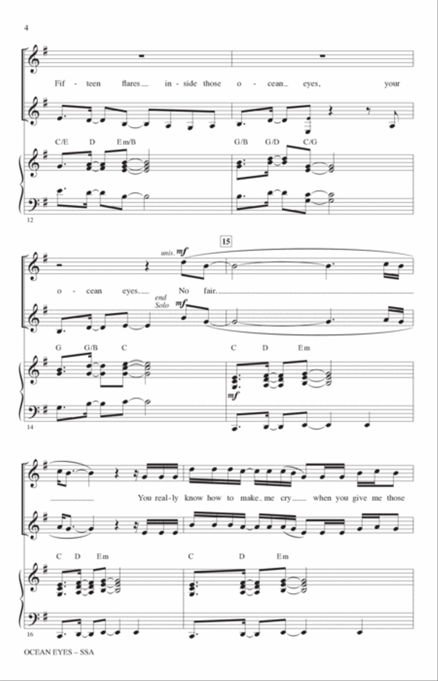 ocean eyes (arr. Roger Emerson) SSA scores gallery preview page 3