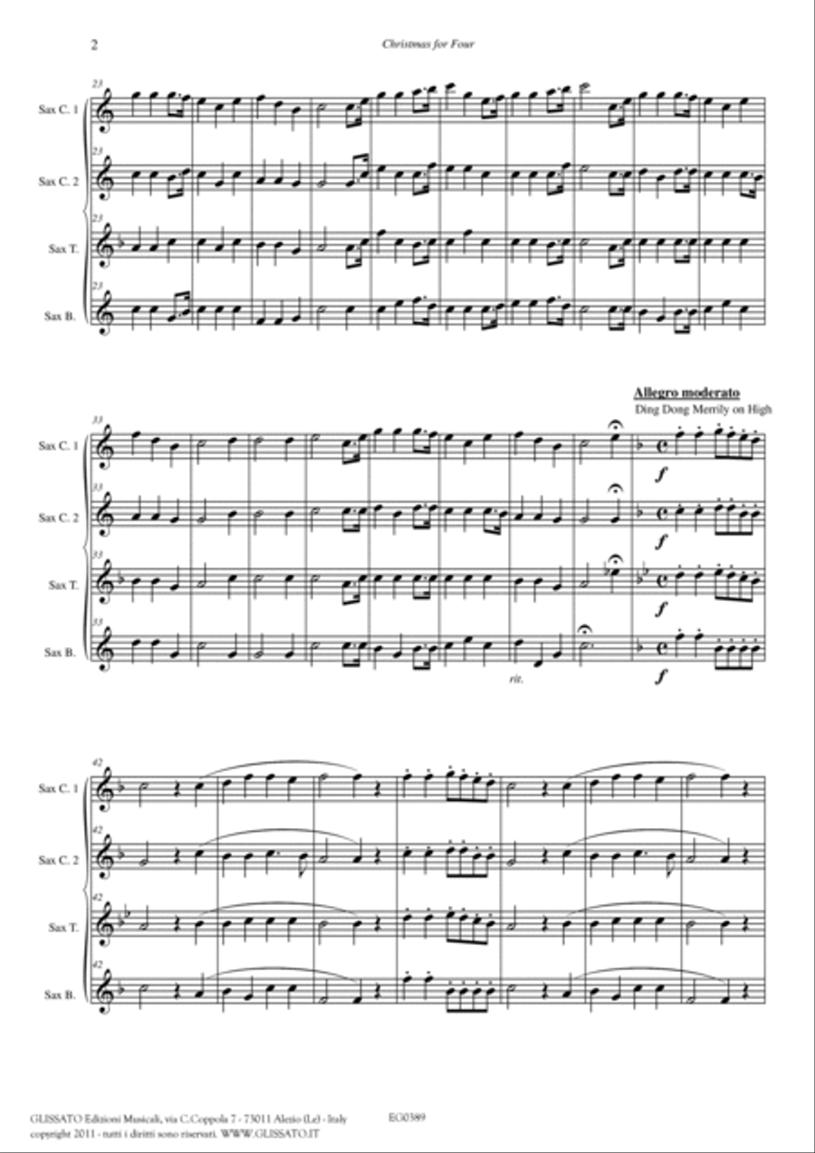Christmas for four - Medley for Sax Quartet satb/aatb (score & parts) Saxophone Quartet scores gallery preview page 5