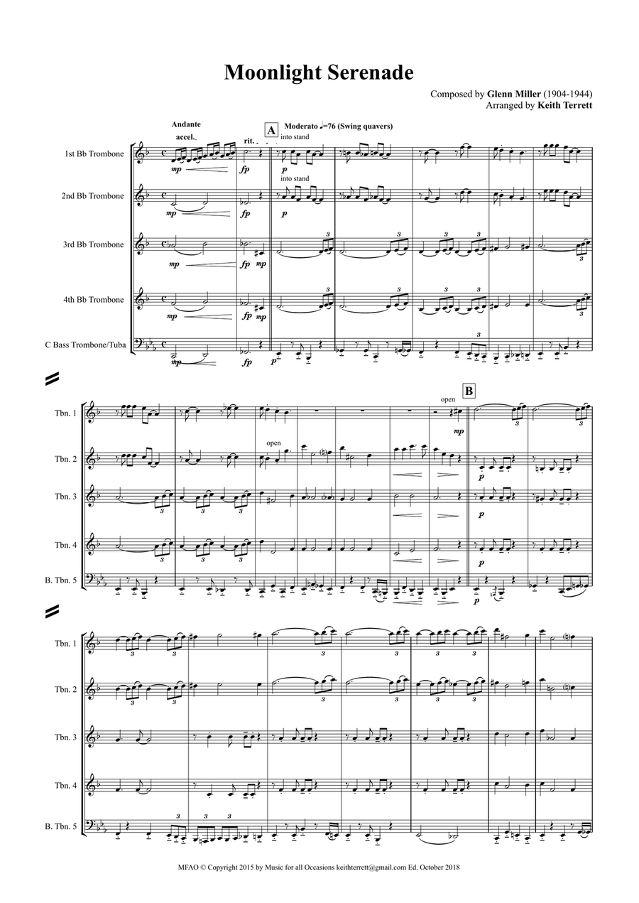 Moonlight Serenade for Bb Trombone Quintet (TC) Jazz for 5 Brass Series Brass Ensemble scores gallery preview page 2