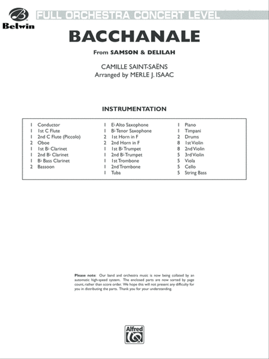 Bacchanale from Samson and Delilah: Score Full Orchestra scores gallery preview page 1