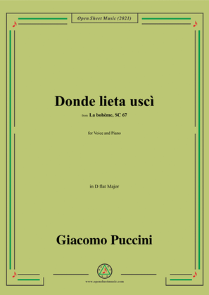Book cover for Puccini-Donde lieta uscì,in D flat Major,from 'La bohème,SC 67',for Voice and Piano