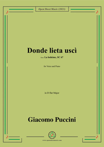 Puccini-Donde lieta uscì,in D flat Major,from 'La bohème,SC 67',for Voice and Piano