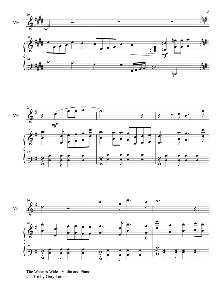 THE WATER IS WIDE (Violin & Piano with Parts) Violin Solo scores gallery preview page 4